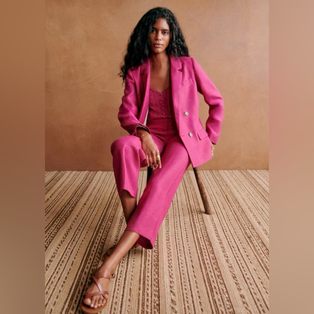 Sezane Christie peony pink Double-Breasted Women's Blazer jacket size 12 XXL